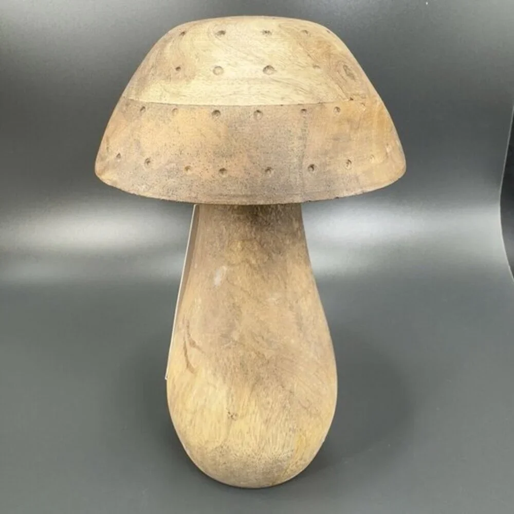 Place And Time Wooden Tall Mushroom Primitive Style‎ Wood Figurine With Labels